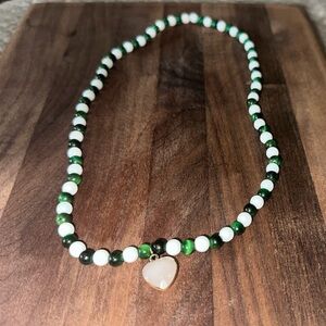 Quartz Heart Necklace(With Snow Jade, Green Cat’s Eye, Quartz & Malachite)